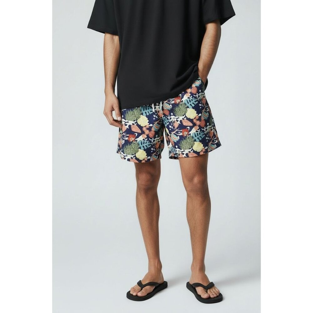 Nautica Mens Large Tropical Print Swim Trunks With Mesh Lining & Velcro Pocket